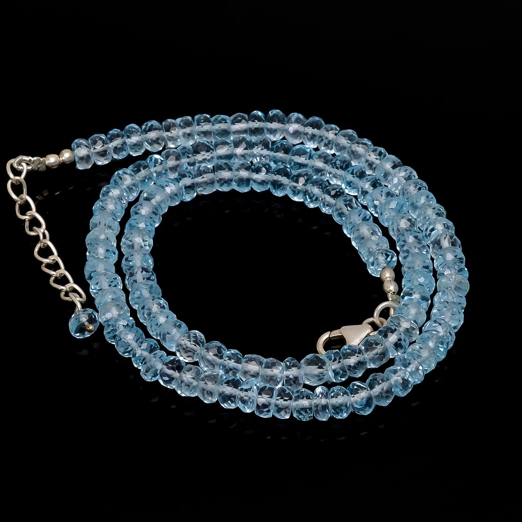 blue topaz gemstone rondelle shape faceted beads necklace